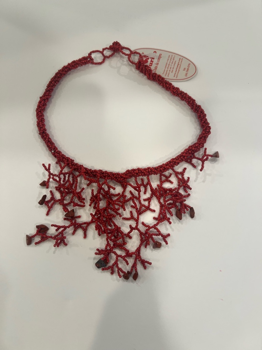 Handcrafted Red Beaded Coral Fringe Necklace - Women Jewelry - Picture 2 of 2